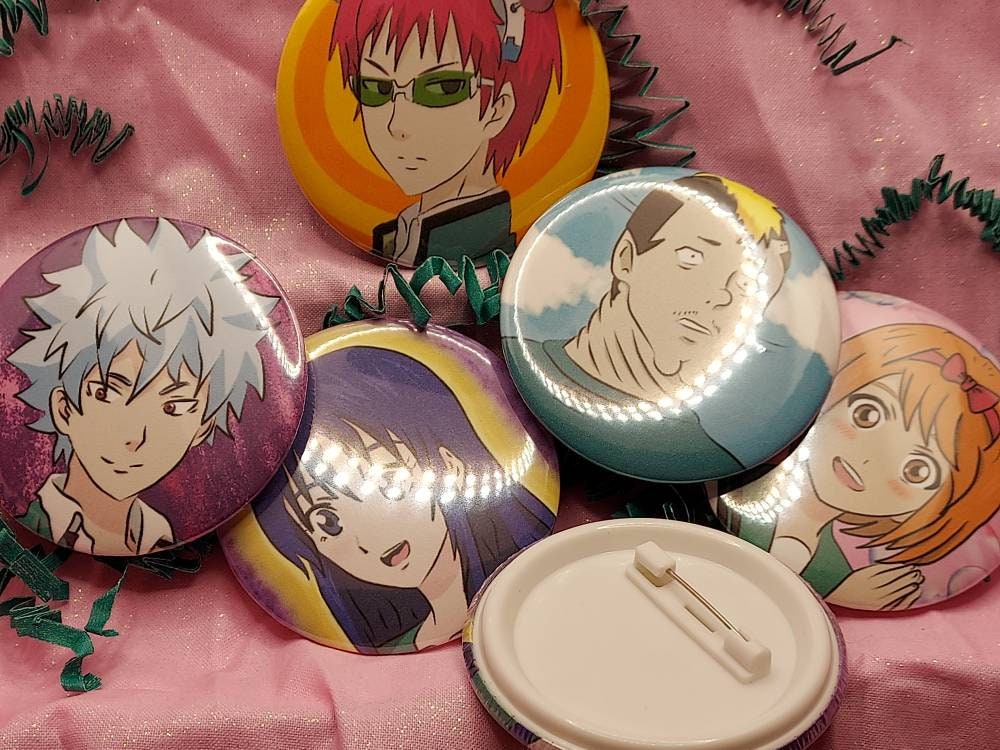 Saiki K Anime 2.25 inch Pin Back Buttons WITH FREE STICKER