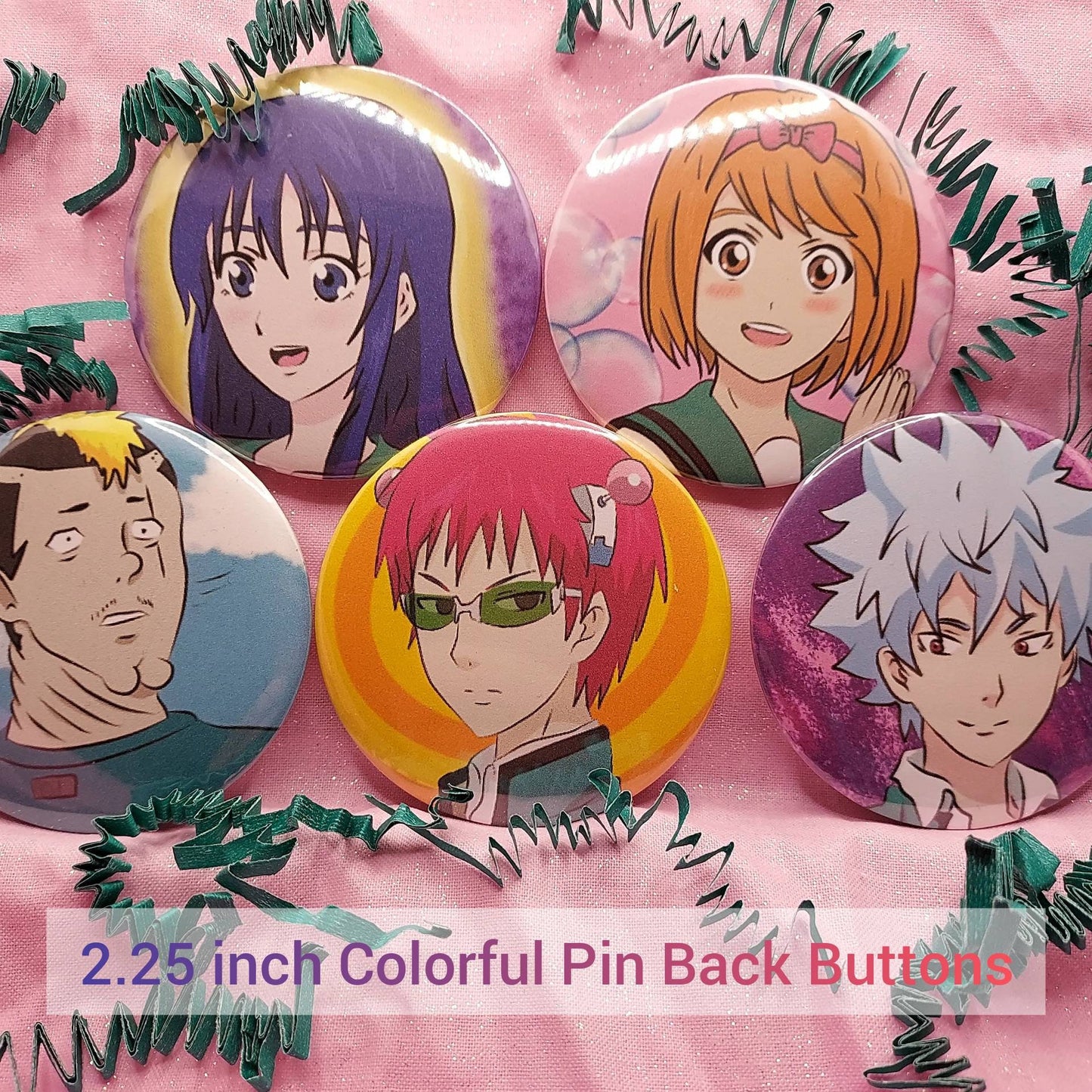 Saiki K Anime 2.25 inch Pin Back Buttons WITH FREE STICKER
