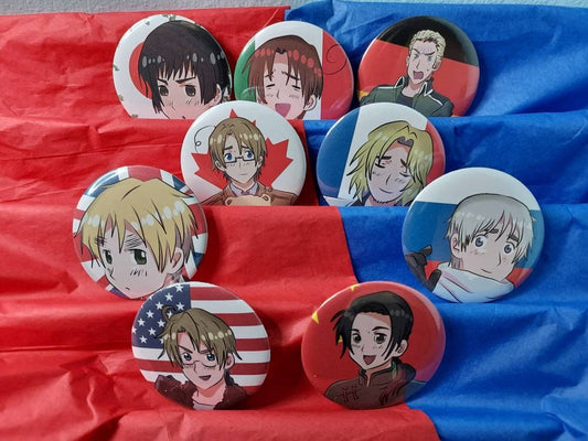 Hetalia Large 2.25 inch Pin Back Buttons