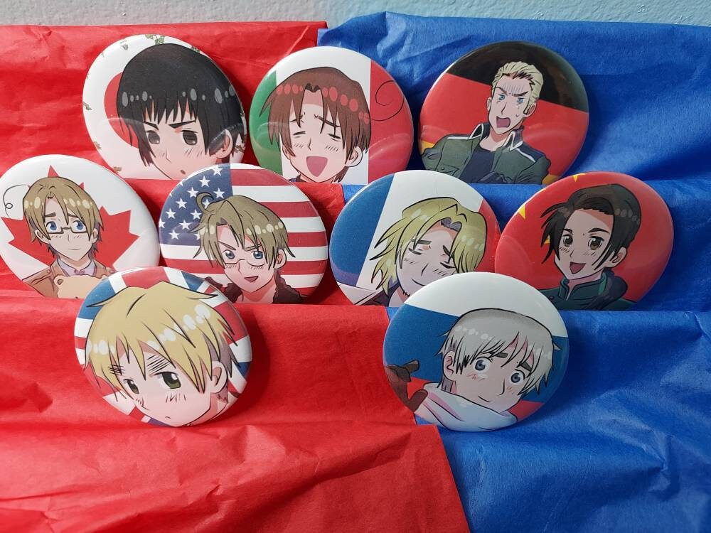 Hetalia Large 2.25 inch Pin Back Buttons