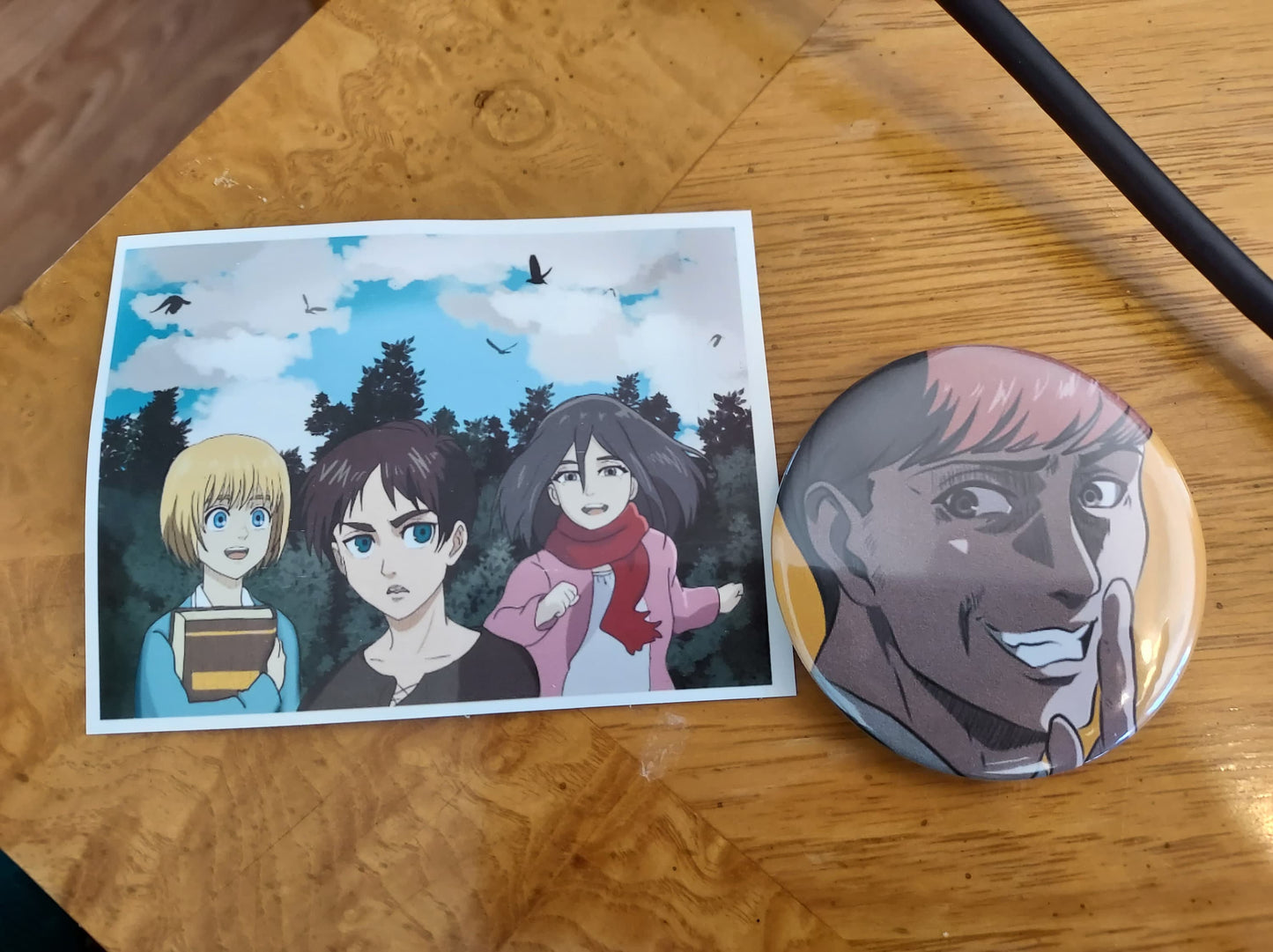 Eren, Mikasa and Armin 2.25 Pin Back Buttons with FREE STICKER